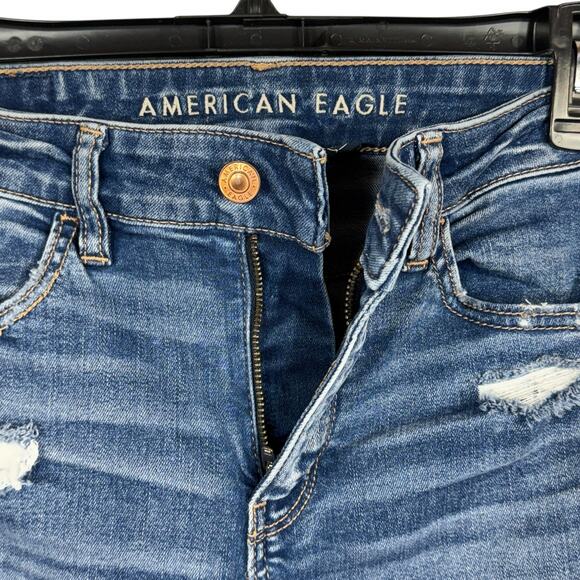 American Eagle SZ 2 LONG Hi-Rise Jeggings Jeans Distressed Rips Stretch Zip-Fly - Picture 4 of 12